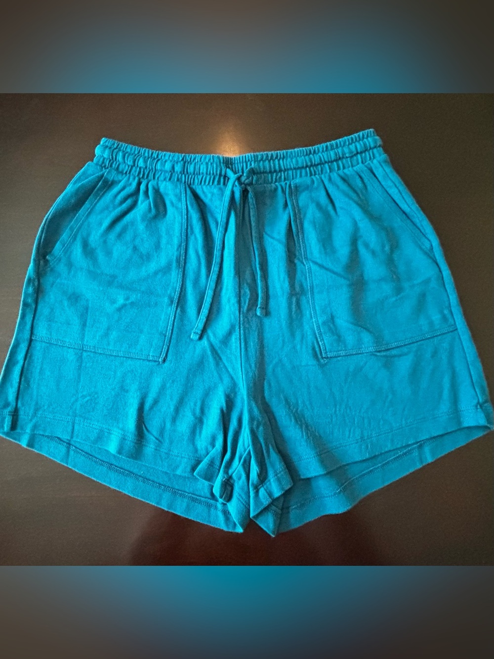 Zenana Teal Lounge Shorts - Size Large - 100% Cotton Drawstring Shorts with Poc